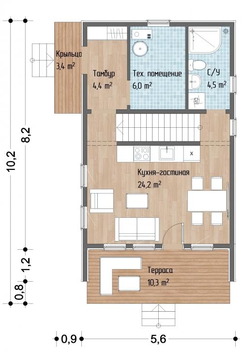 Планировка Барн 78 - 1 этаж