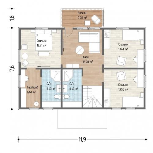 Планировка Усадьба 176 - 2 этаж
