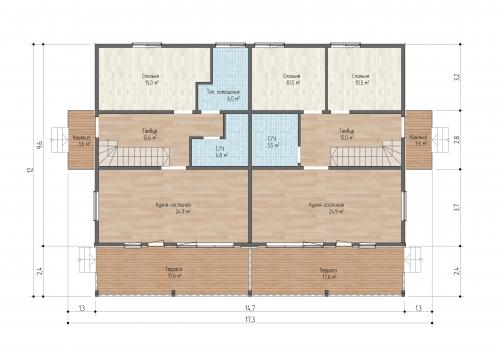 Планировка Дуплекс шале 244 - 1 этаж
