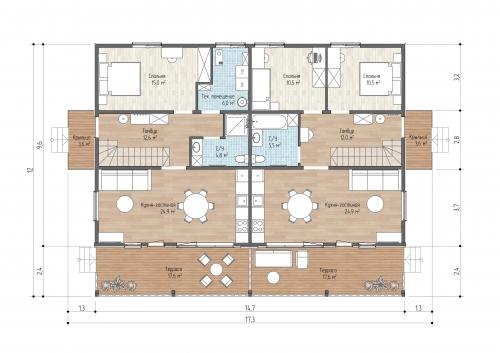 Планировка Дуплекс шале 244 - 1 этаж